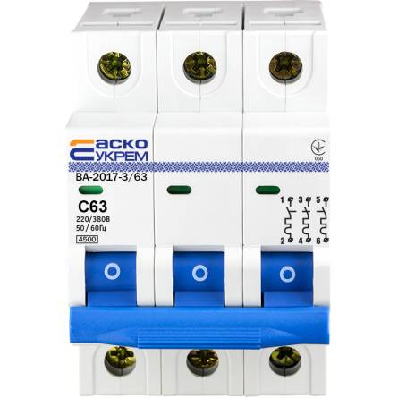 Автоматичний вимикач 63А/3-полюсний ВА2017/С АсКО