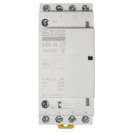 Фото a0040030030-mk_n_4p_25a_2no2nc-front товара Контактор модульный MK-N 2P 20А 220В 2NO АСКО