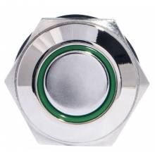 Фото  товара Кнопка металичекая плоская с фиксацией и подсветкой TYJ16-362 2NO+2NC зеленая