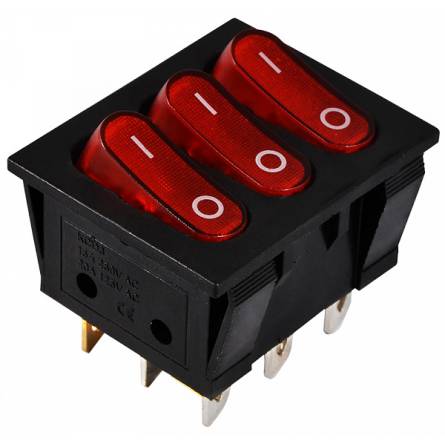 Перемикач 3-клавішний (червона підсвітка) KCD2-3101N R/B