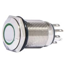 Фото  товара Кнопка металическая плоская с подсветкой TYJ 16-262 2NO+2NC зеленая
