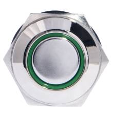 Фото  товара Кнопка металическая плоская с фиксацией и подсветкой TYJ16-361 1NO+1NC зеленая