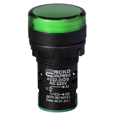 Фото a0140030045_ad22-22ds-zelenaya-220v-ac товара Арматура светосигнальная AD22-22DS зеленая 220 В