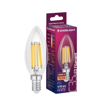 Лампа 4W Е14 3000К  ENERLIGHT C35 Filament світлод. свічка