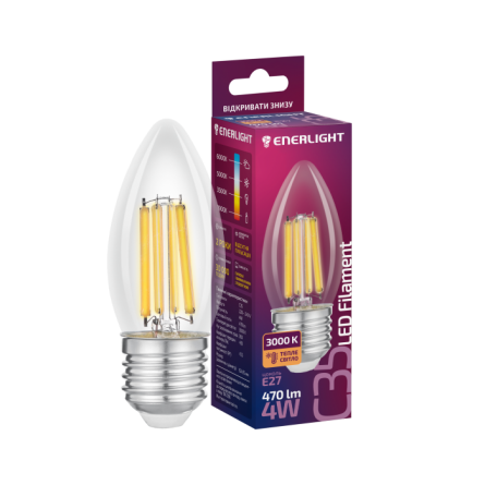 Лампа 4W Е27 3000К  ENERLIGHT C35 Filament світлод. свічка