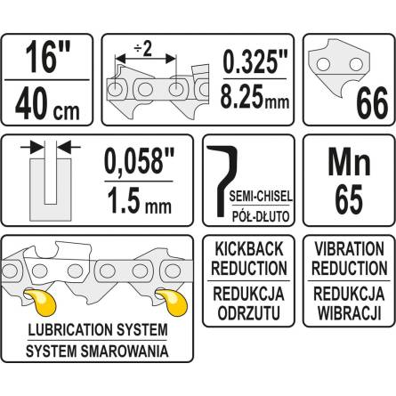 Фото yt-84942_tech товара Цепь к бензопиле YATO l=16