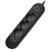Мережевий фільтр - подовжувач 3 / 2 м. з заземленням + 3USB+ вимикач чорний