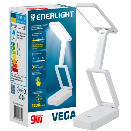 Світильник настільний з акумулятором 9Вт 3000-6000K Білий ENERLIGHT VEGA