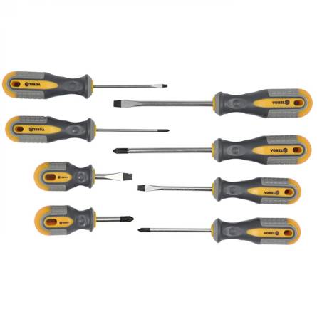 Набір викруток 8 шт:SL6.5x38, 3x75, 5.5x75, 6.5x100мм PH2x38, PH0x75, PH1x75, PH2x100мм Cr-V VOREL 60782