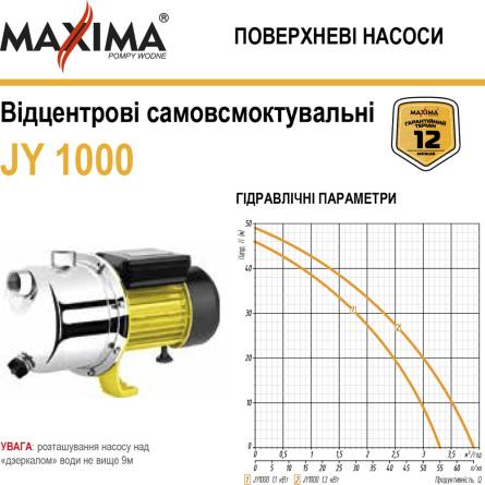 Насос самовсмоктувальний відцентровий, нерж.сталь, Maxima JY-1000, 1.1кВт