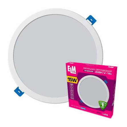 Світильник LED 15Вт 6500 круг вбудований Disk V - 15 ELM 26-0060