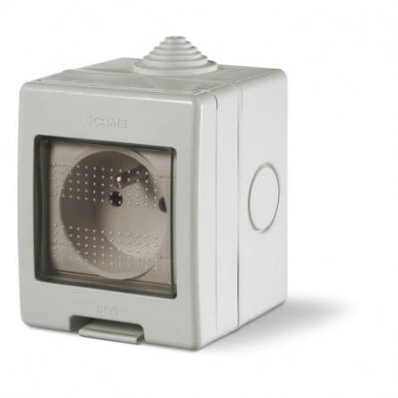 Розетка з заземленням (корпус Unibox з розеткою 2Р+Е) IP55 настінний монтаж (136.5122-S) SCAME